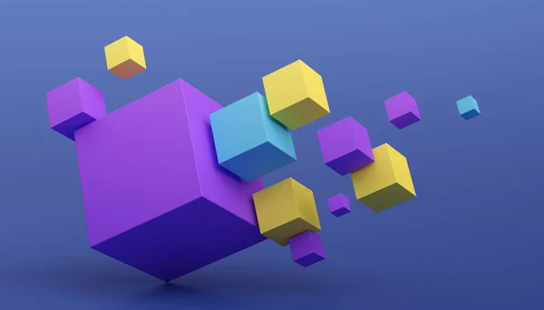 Abstract Render Geometrische Compositie Achtergrond Ontwerp Met Kleurrijke Blokjes — Stockfoto