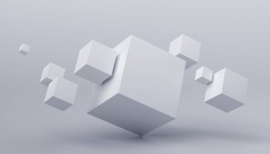 Abstract 3d render, geometric composition, background design with white cubes