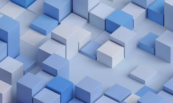 Abstract 3d render, blue and white geometric background design