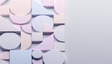 Soyut geometrik kompozisyon, pastel renklerde arkaplan tasarımı, 3d oluşturma