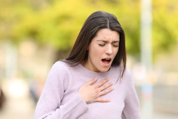 Stressed Teen Having Breath Problems Standing Park — Stockfoto