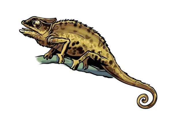 Gelbbraunes Chamäleonechsentier Reptil Natürlicher Tierwelt Isoliert Warmem Hintergrund Vektorillustration — Stockvektor