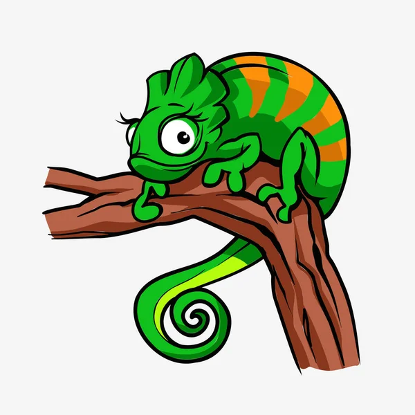 Roztomilý kreslený postava zelená chameleon ještěrka animal.Plaz v přírodě izolované v teplém pozadí. Vektorová ilustrace — Stockový vektor