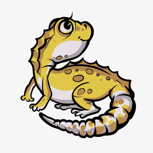 Bonito personagem de desenho animado verde lagarto Gecko lagarto animal.Réptil na vida selvagem isolado em fundo quente. Ilustração vetorial — Vetor de Stock