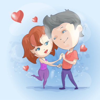 Sevgi dolu genç bir erkek ve kadın yüz yüze durup sarılıyorlar. Erkek ve kadın. Baskı tasarımı, afiş, poster ve broşür için kullanılan Sevgililer Günü tebrik kartı