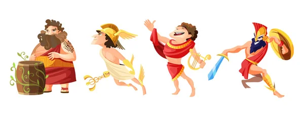 Old greek male gods cartoon figures set vector illustration — Image vectorielle