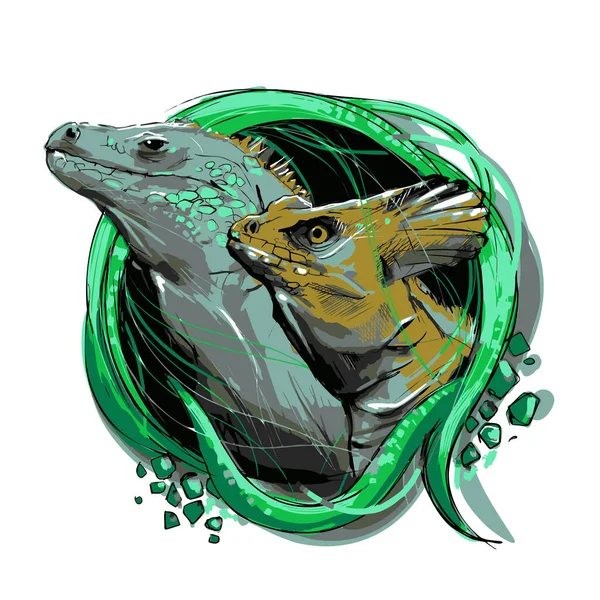 Paar Reptilien Cartoon.Reptile Emblem Vorlage Vektor Illustration — Stockvektor