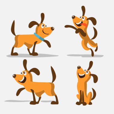 Collection with cute cartoon dogs. Set of funny dogs, on a white background. Furry human friends home animals.