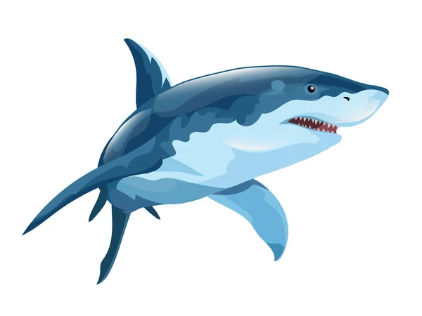 Animal Blue Big Shark Vector Shark Motion Izolated White Background — Wektor stockowy