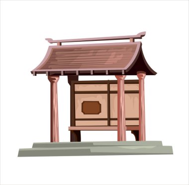 Antik Japon kültürü Japon koyuna, gölgeliğine, küçük mimari yapısına, durduğu yere karşı. Japonya vektör seti koleksiyonu..