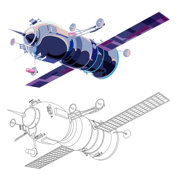 Cartão Ilustração Vetorial Com Satélite Nave Espacial Coloração Programa História — Vetor de Stock