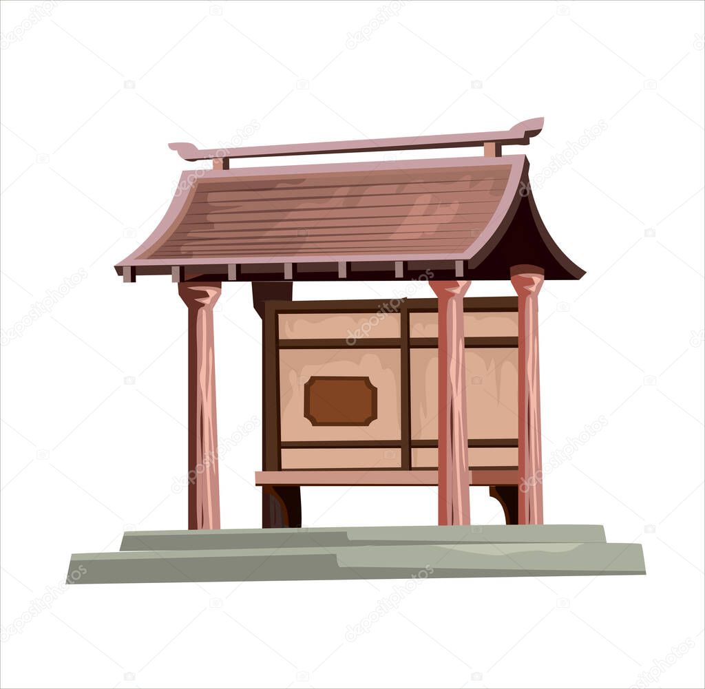 Ancient japan culture objects japanese japanese alcove, canopy, small architectural form, stopping place.Japan vector set collection.