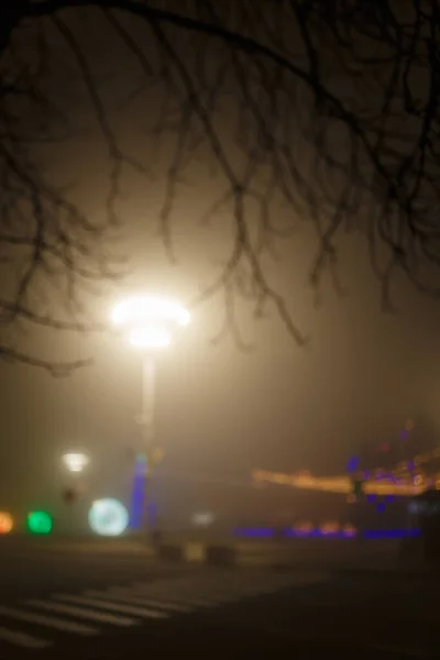 Colpo Notturno Sfocato Ghirlanda Natale Luci Bokeh Città Felice Anno — Foto Stock