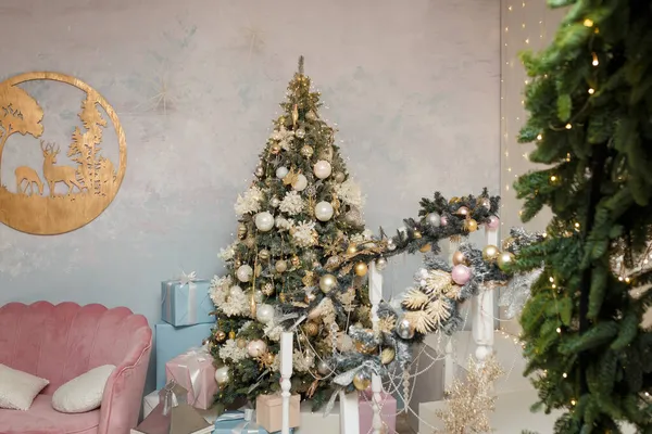 Izmail Ukraine December 2020 Festive Decorated Fir Tree Living Room — Stock Photo, Image