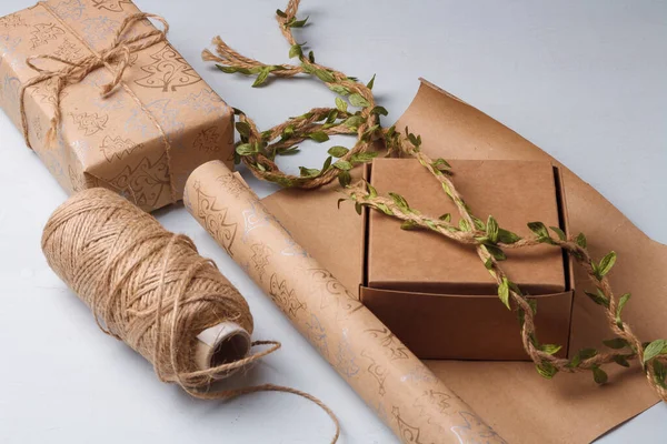 Eco Friendly Bricolage Cadeaux Noël Emballage Pleine Conscience Sur Les — Photo