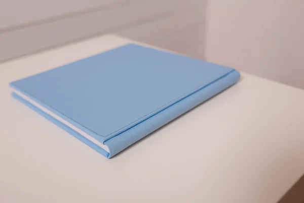 Spine Book Photobook Notebook Photoalbum Light Blue Leather Cover Lying — Stock Photo, Image