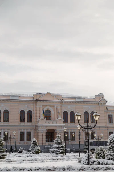 Hermosa Ciudad Izmail Sur Ucrania Paisaje Invierno Con Edificios Árboles — Foto de Stock