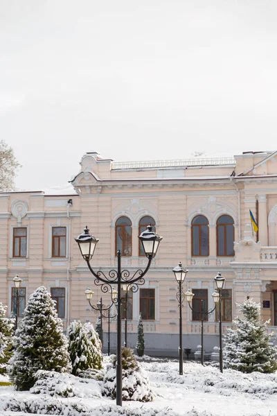 Beautiful Town Izmail South Ukraine Winter Landscape Buildings Trees Street — стоковое фото