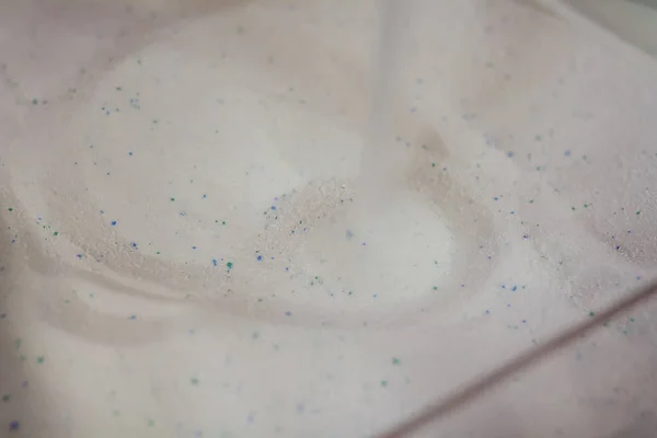 Soft Focused Shot Washing Powder Pile Blue Granules Detergents Laundry — Stockfoto