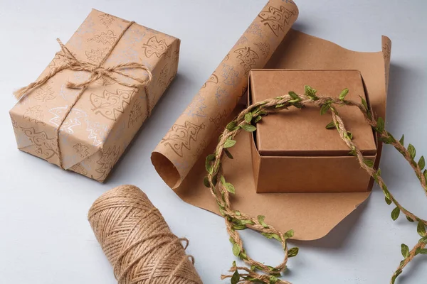 Eco Friendly Bricolage Cadeaux Noël Emballage Pleine Conscience Sur Les — Photo