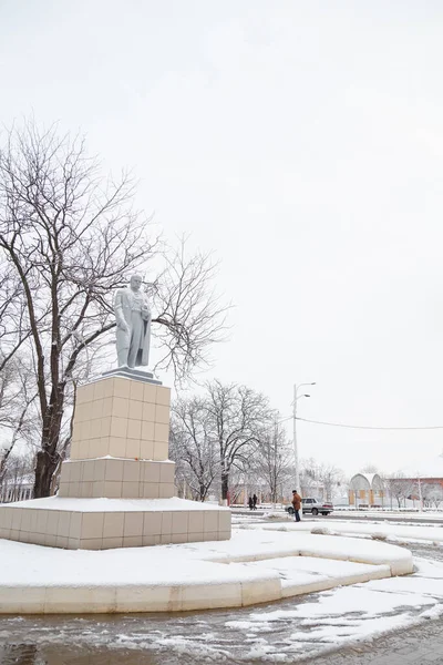 Izmail Ucrania Febrero 2022 Taras Hryhorovych Shevchenko Monumento Cubierto Nieve — Foto de Stock