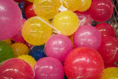 Pile of spiky massage balls, multicolored texture. Fitness and medical massage, sports medicine, physiotherapy and rehabilitation
