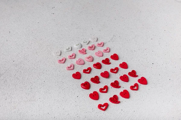 Conjunto Botones Decorativos Forma Corazón Rojos Rosados Blancos Sobre Fondo —  Fotos de Stock