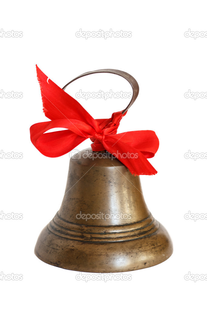 Metallic school bell with red ribbon