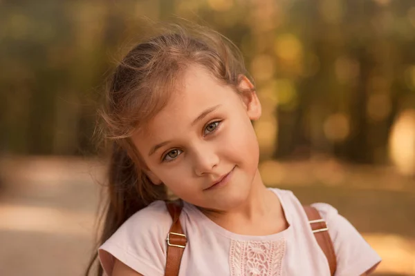 Egy Gyönyörű Kislány Portréja Ősszel Parkban — Stock Fotó