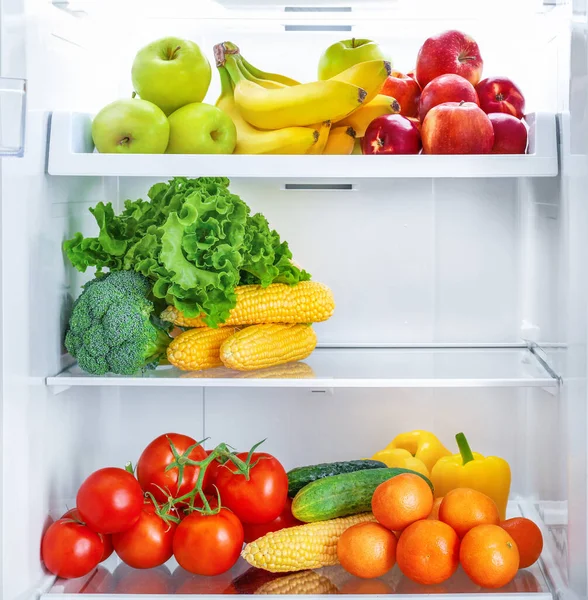 Open Fridge Full Vegetables Fruits — Stock Photo, Image