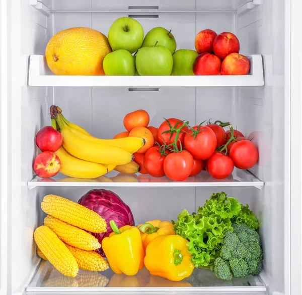 Réfrigérateur Ouvert Plein Légumes Fruits — Photo