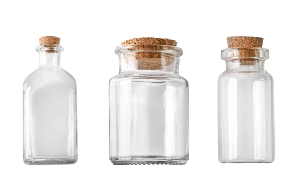Порожні Скляні Пляшки Ізольовані Білому Тлі Вид Зверху Ліцензійні Стокові Зображення