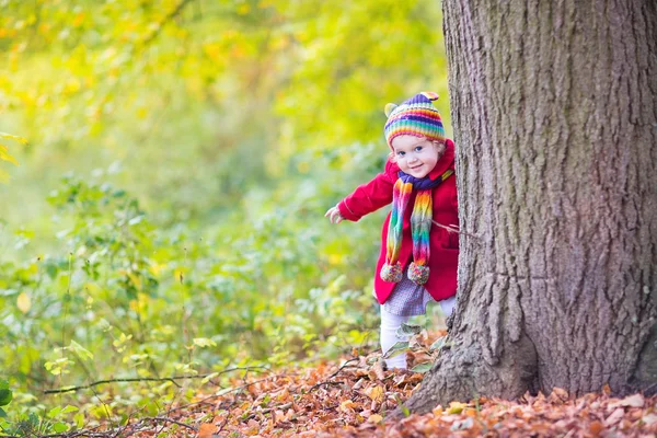 Kleines Mädchen in einem sonnigen Herbstpark — Stockfoto