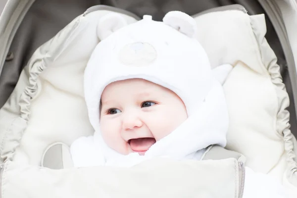 Baby in a teddy bear hat — Stock Photo, Image