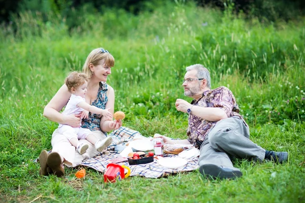 Famiglia che si gode un picnic in un bel parco estivo — Foto Stock