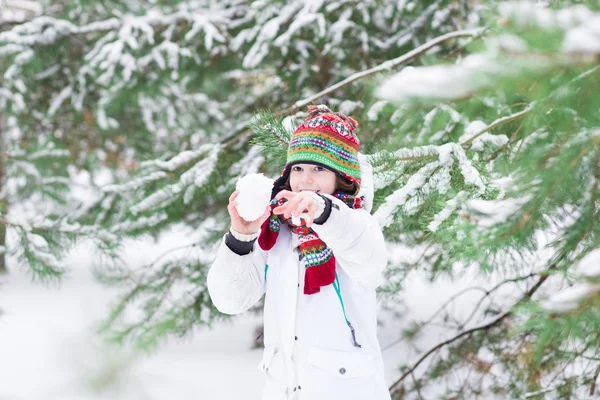 Barn spela snö boll — Stockfoto