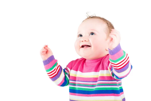 Baby girl in a pink striped dress — Stock Photo, Image