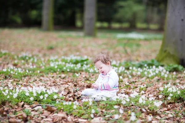 Kleines Mädchen singt und spielt im Park — Stockfoto
