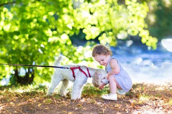 Baby girl playing with a dog — Stock Photo, Image