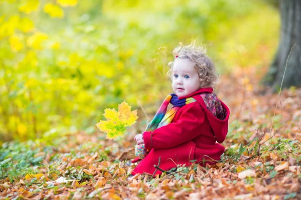 Babymeisje spelen met Herfstbladeren — Stockfoto