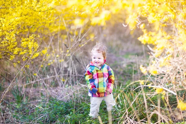 Schattige babymeisje spelen in een tuin — Stockfoto
