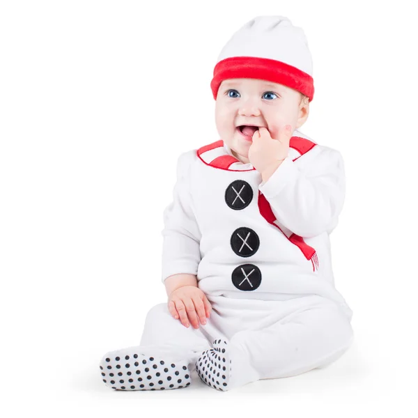 Baby wearing a Christmas snow man costume — Stock Photo, Image