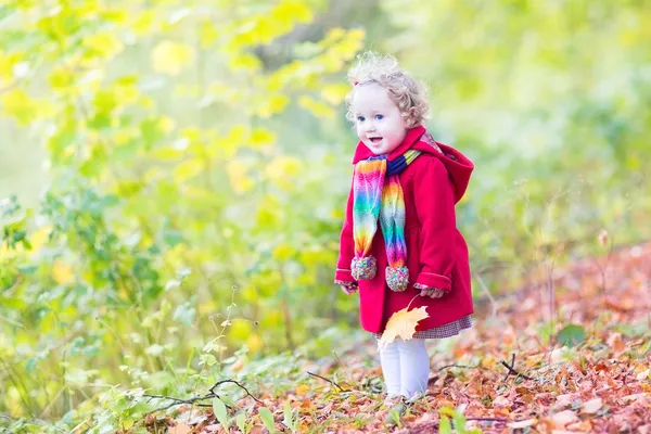 Barn girl spela i en park på hösten — Stockfoto