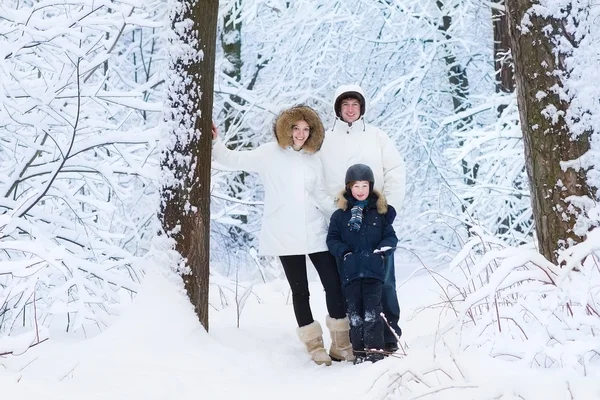 Famille avec dans un parc enneigé — Photo