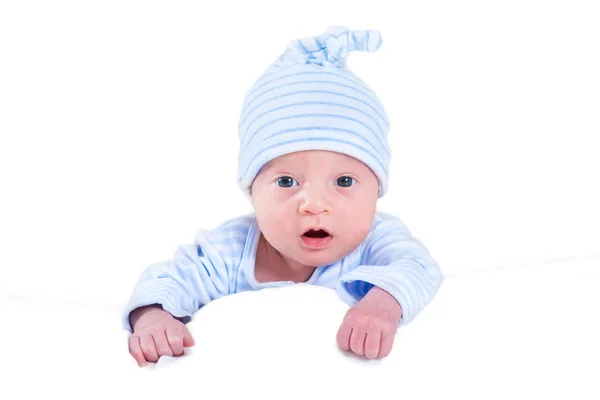 Newborn baby boy playing on his tummy — Stock Photo, Image