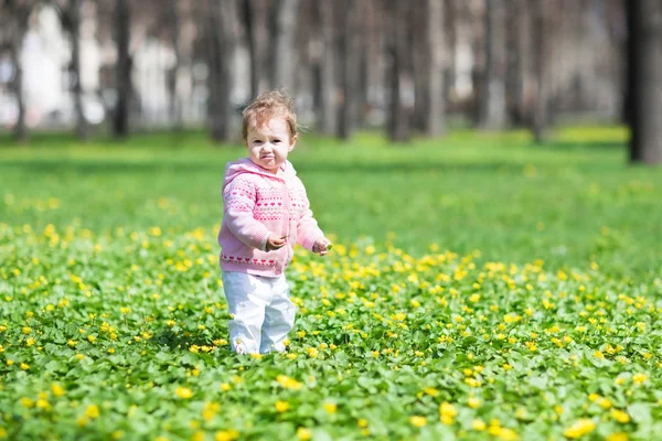 Meisje van de baby spelen in een park — Stockfoto