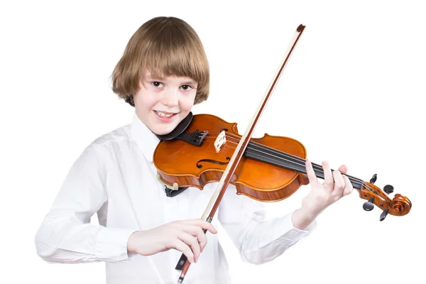 Menino da escola tocando violino — Fotografia de Stock