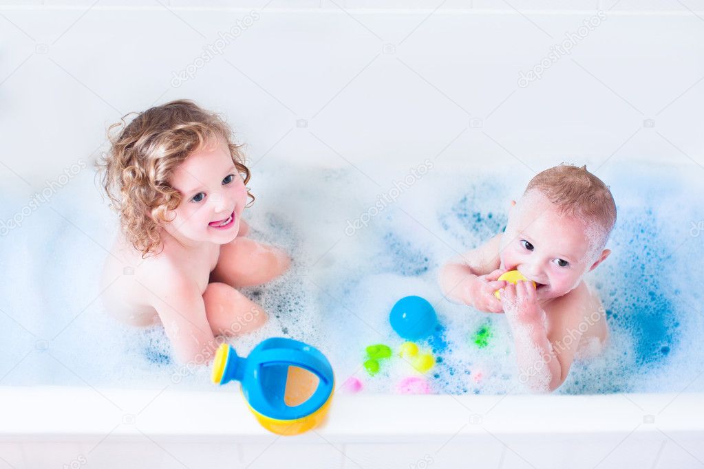 Kids playing in bath