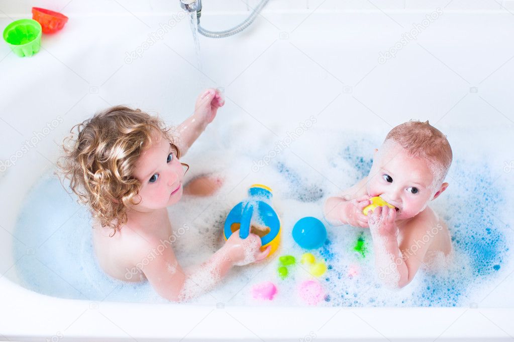 Kids playing in bath