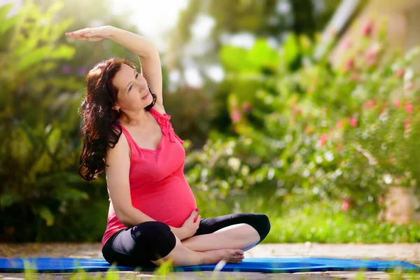 Pregnancy Yoga Exercise Pregnant Woman Active Asian Female Exercising Home — Stock Photo, Image